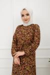 Çiçek Desenli Elbise Hardal HBS892