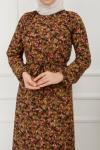Çiçek Desenli Elbise Hardal HBS892