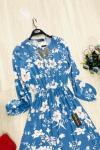 Çiçek Desenli Viskon Kumaş Elbise Mavi UMS948