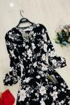 Çiçek Desenli Viskon Kumaş Elbise Siyah  UMS948