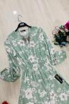 Çiçek Desenli Viskon Kumaş Elbise Yeşil  UMS948