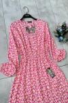 Çiçek Desenli Pamuklu Viskon Elbise Pembe  UMS1129