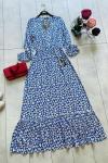 Çiçek Desenli Pamuklu Viskon Elbise Mavi UMS1129