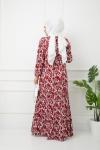 Çiçek Desenli Elbise BordoHBS1155