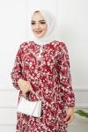 Çiçek Desenli Elbise BordoHBS1155