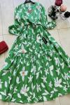 Çiçek desenli  mevlana Elbise YeşilUMS1166