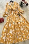 Çiçek desenli  mevlana Elbise hardal UMS1166