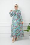Çiçek desenli Astarlı Şifon Elbise mint HBS1174