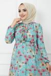 Çiçek desenli Astarlı Şifon Elbise mint HBS1174