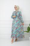 Çiçek desenli Astarlı Şifon Elbise mint HBS1174