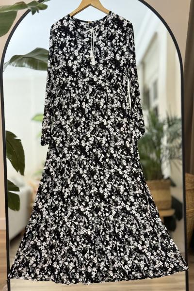 Çiçek Desenli Elbise siyah HBS1155