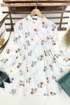Çiçek desen Terikoton kumaş tunik Beyaz FXR 1547