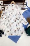 Çiçek desen Terikoton kumaş tunik Beyaz FXR 1547
