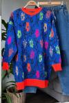 Çiçek desenli triko tunik Saks  TCN4009