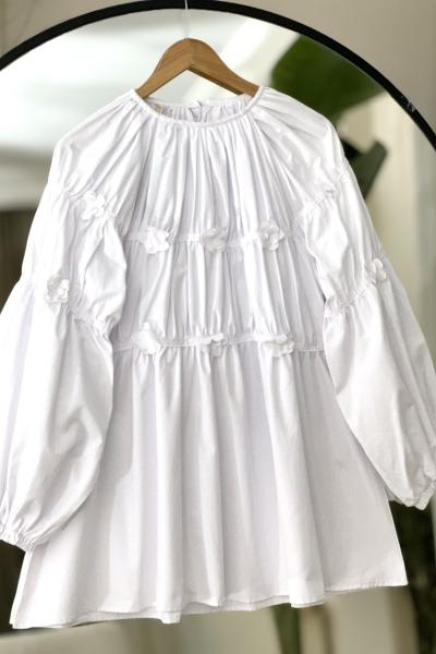 Çiçek işlemeli Tunik Beyaz YR30532