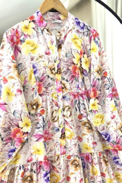 Çiçekli lilyüm salaş patlı elbise Fuşya UMS60305