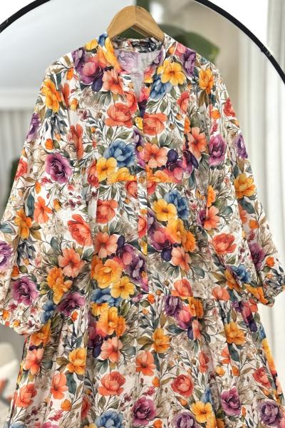 Çiçekli lilyüm salaş patlı elbise Narçiçeği UMS60305