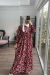 Çiçekli hasır kemerli Pegasus elbise Bordo  HBS1477
