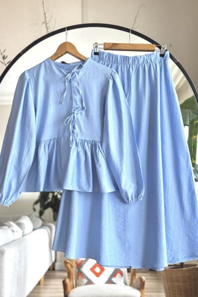 Çilek Kumaş Etekli Biyeli Takım bebemaviNV4522