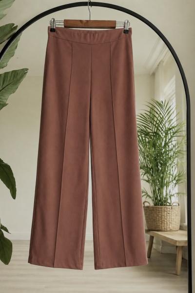 Çimalı  bel lastikli pantolon kahverengi SL9596