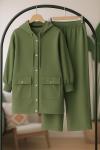 Çır çıt Düğmeli Kapşonlu İkili Takım Yeşil TCN40131