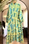 çizgi Desen Kuşaklı Viskon Elbise Yağyeşil SLT30317