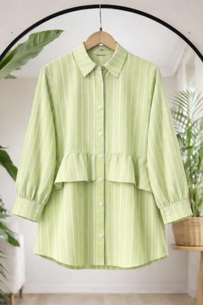 Çizgili ön fırfırlı tunik  Yeşil  BK9558
