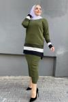 Çizgili  Triko Etekli Takım Yeşil TCN799