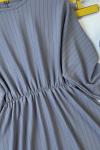 Çizgili  bellastikli kuşaklı kiloş  elbise gri HBS30136