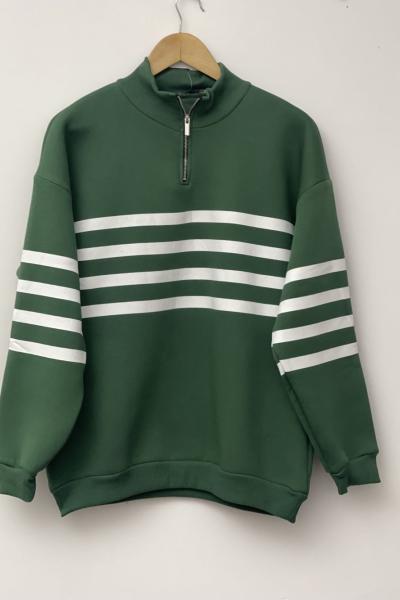 Çizgili  fermuarlı  Sweatshırt yeşil SLT30188