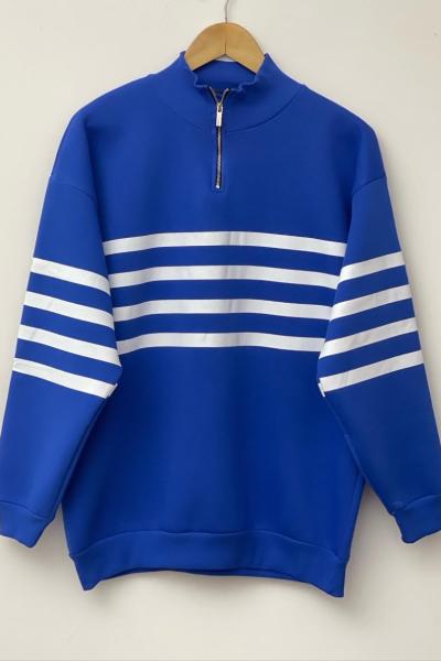 Çizgili  fermuarlı  Sweatshırt Saks SLT30188