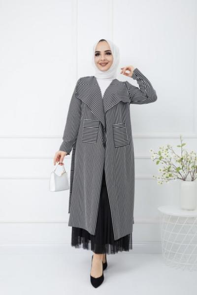 Çizgili cepli  kap siyah FİX978