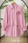 Çizgili gül kuşak Detaylı Tunik pembe BK9067