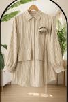 Çizgili gül kuşak Detaylı Tunik Bej BK9067