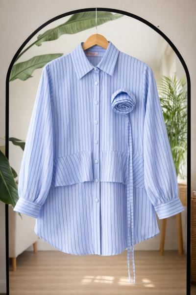 Çizgili gül kuşak Detaylı Tunik Mavi BK9067