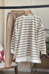 Çizgili iki iplik tunik bej  SLT3035