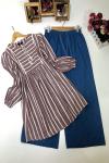 Çizgili Keten Tunik Bol Paça Kot Bordo PKL659