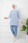 Çizgili Kaktus Desen Tunik Mavi SLT1239