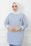 Çizgili Kaktus Desen Tunik Mavi SLT1239