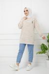 Çizgili Kaktus Desen Tunik Bej SLT1239