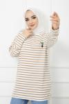 Çizgili Kaktus Desen Tunik Bej SLT1239