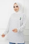 Çizgili Kaktus Desen Tunik Gri SLT1239