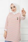 Çizgili Kaktus Desen Tunik tarçın SLT1239