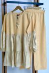 Çizgili keten kumaş takım sarıPNK1612