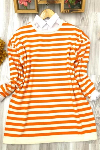Çizgili oversize Kazak Turuncu  HTN1245