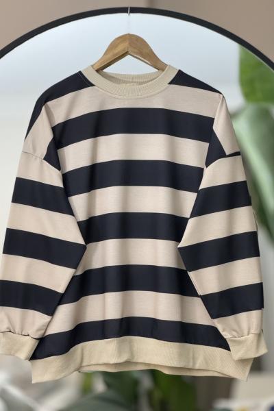 Çizgili oversize tunik Siyah SLT30352