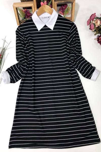 Çizgili Penye Tunik Siyah SG626