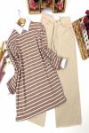 Çizgili Penye Tunik  Bej tbt626