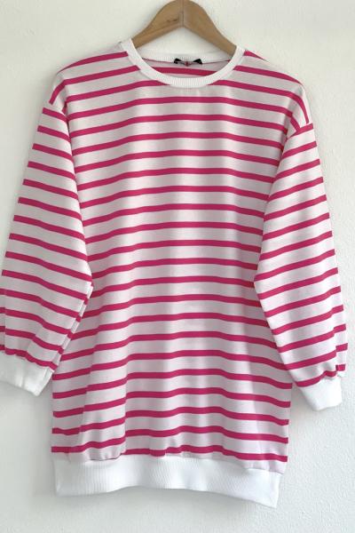 Çizgili Ribanalı  tunik Fuşya  SLT30198