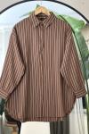 Çizgili salaş kalıp gömlek kahve FİX8062